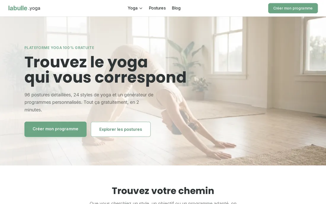 Page d'accueil du site La Bulle Yoga conçu par Padzup