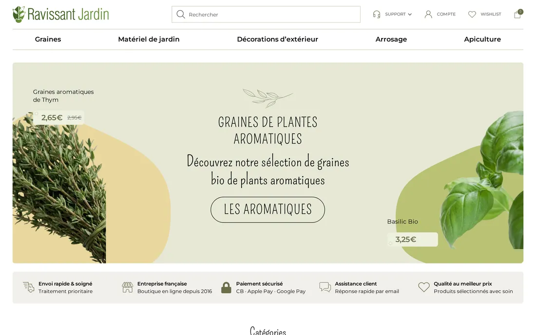 Page d'accueil de la boutique Ravissant Jardin conçue par Padzup